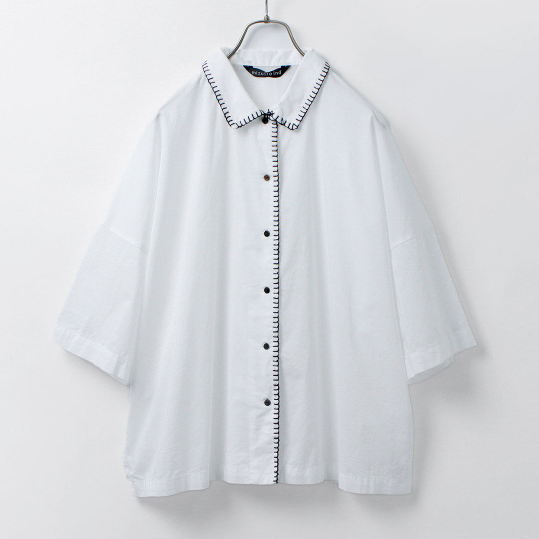美品◇mizuiro ind（ミズイロインド）ブランケットステッチワイドシャツ 一日一服/mizuiro ind/ミズイロインド/ ブランケット ステッチ ワイド