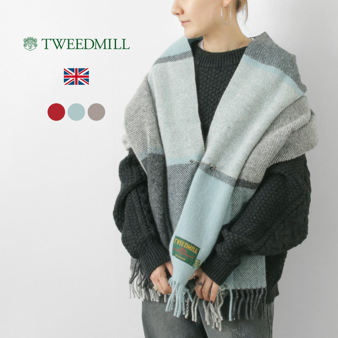 【30%OFF】TWEED MILL(ツイードミル) 74×180 ブロックチェック ブランケット ウールニーラグ