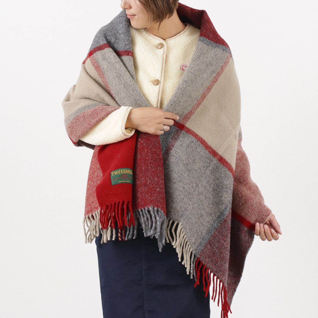【30%OFF】TWEED MILL(ツイードミル) 74×180 ブロックチェック ブランケット ウールニーラグ