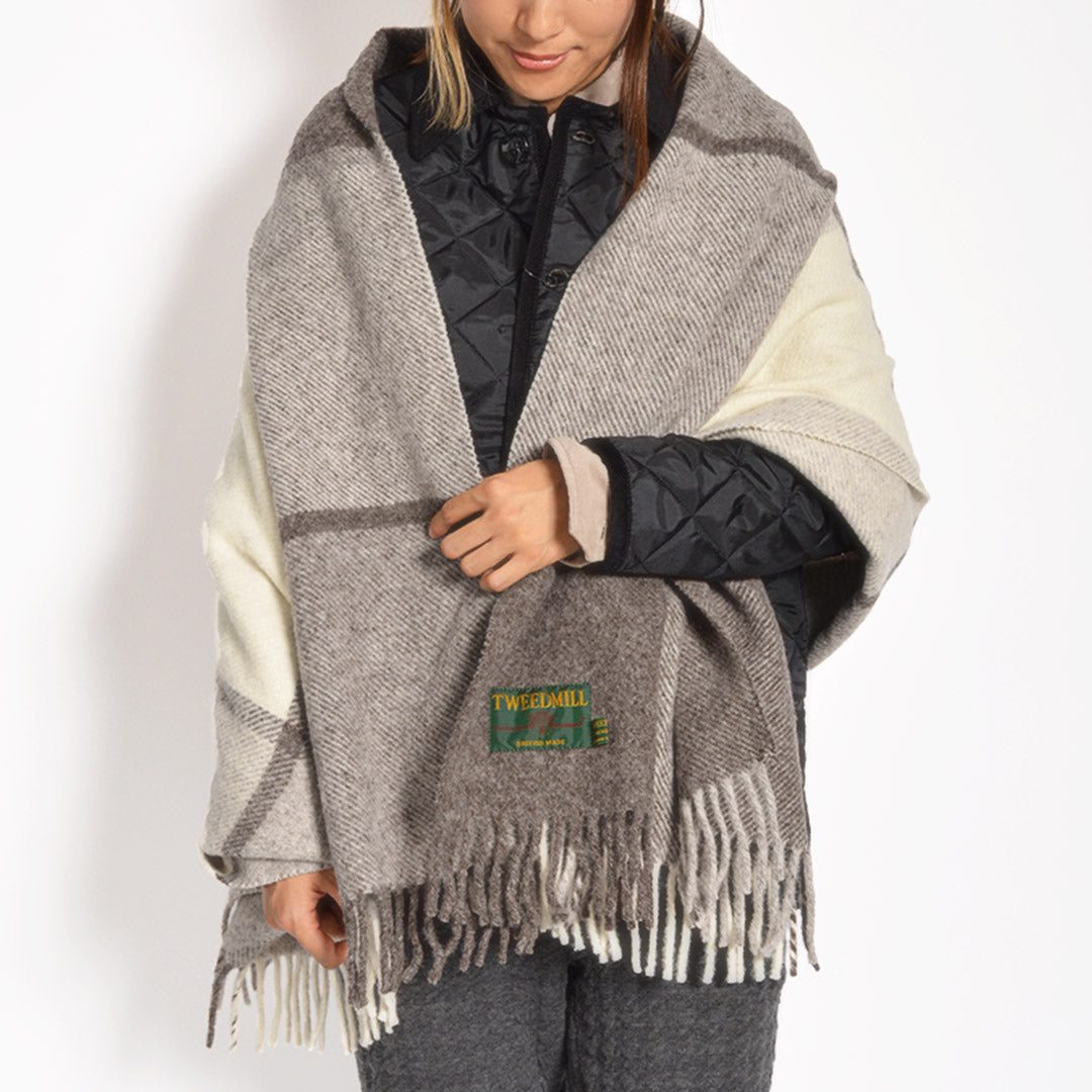 【30%OFF】TWEED MILL(ツイードミル) 74×180 ブロックチェック ブランケット ウールニーラグ