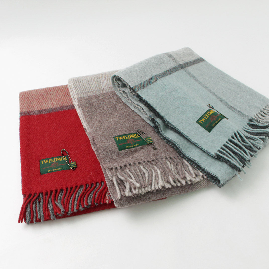 TWEED MILL(ツイードミル) 74×180 ブロックチェック ブランケット ウールニーラグ