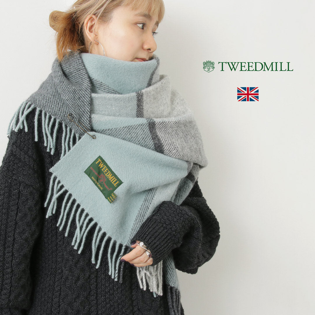 TWEED MILL(ツイードミル) 74×180 ブロックチェック ブランケット ウールニーラグ