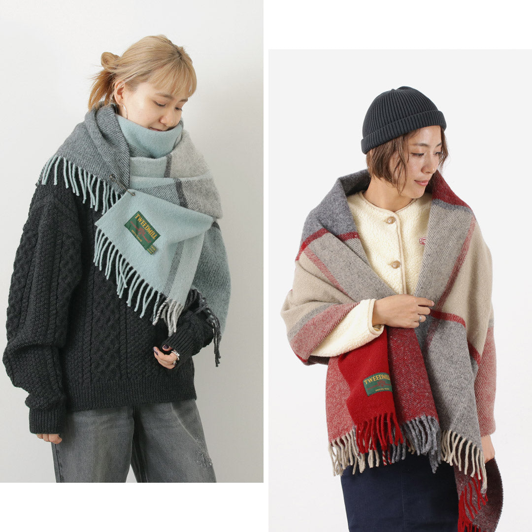 TWEED MILL(ツイードミル) 74×180 ブロックチェック ブランケット ウールニーラグ