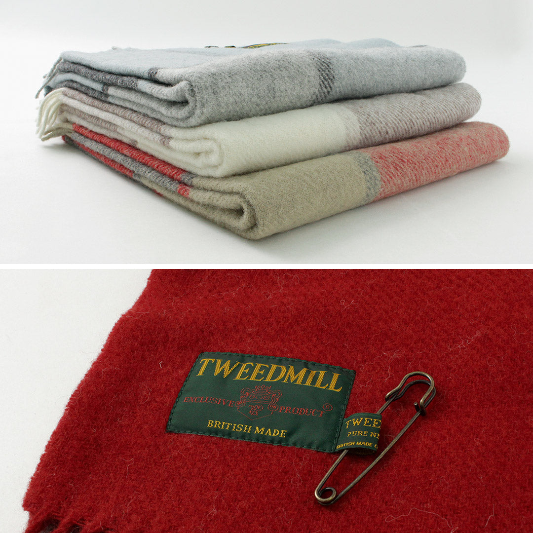 TWEED MILL(ツイードミル) 74×180 ブロックチェック ブランケット ウールニーラグ