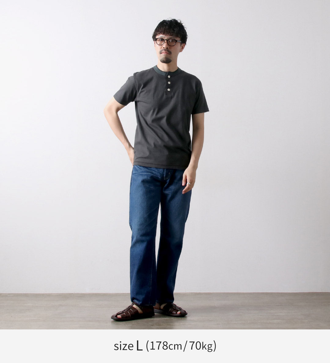 BARNS(バーンズ) 小寸編み ヘンリーネック 半袖 Tシャツ