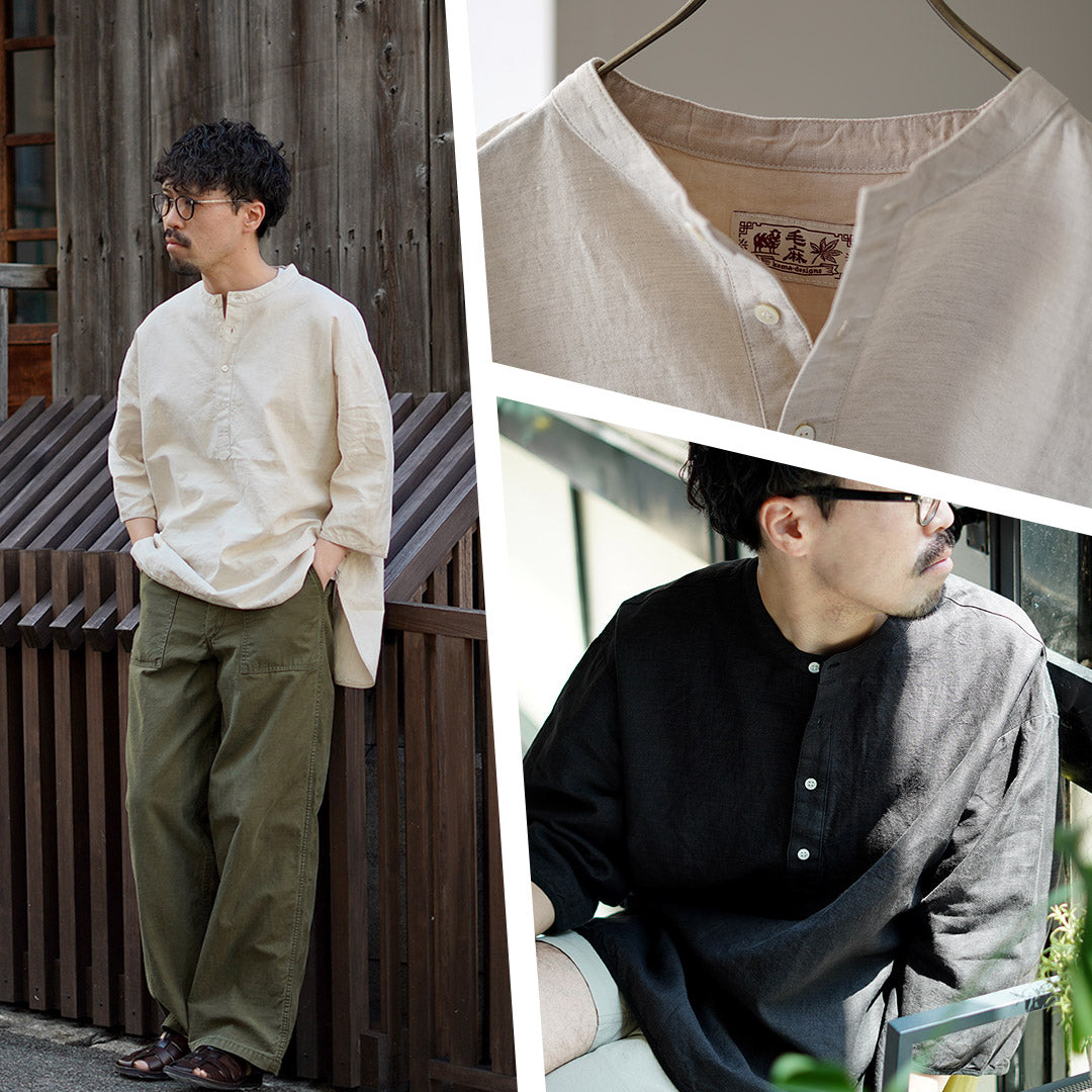 KEMA DESIGNS(ケマデザインズ) リネンコットンクロス ヘンリーネック Tシャツ