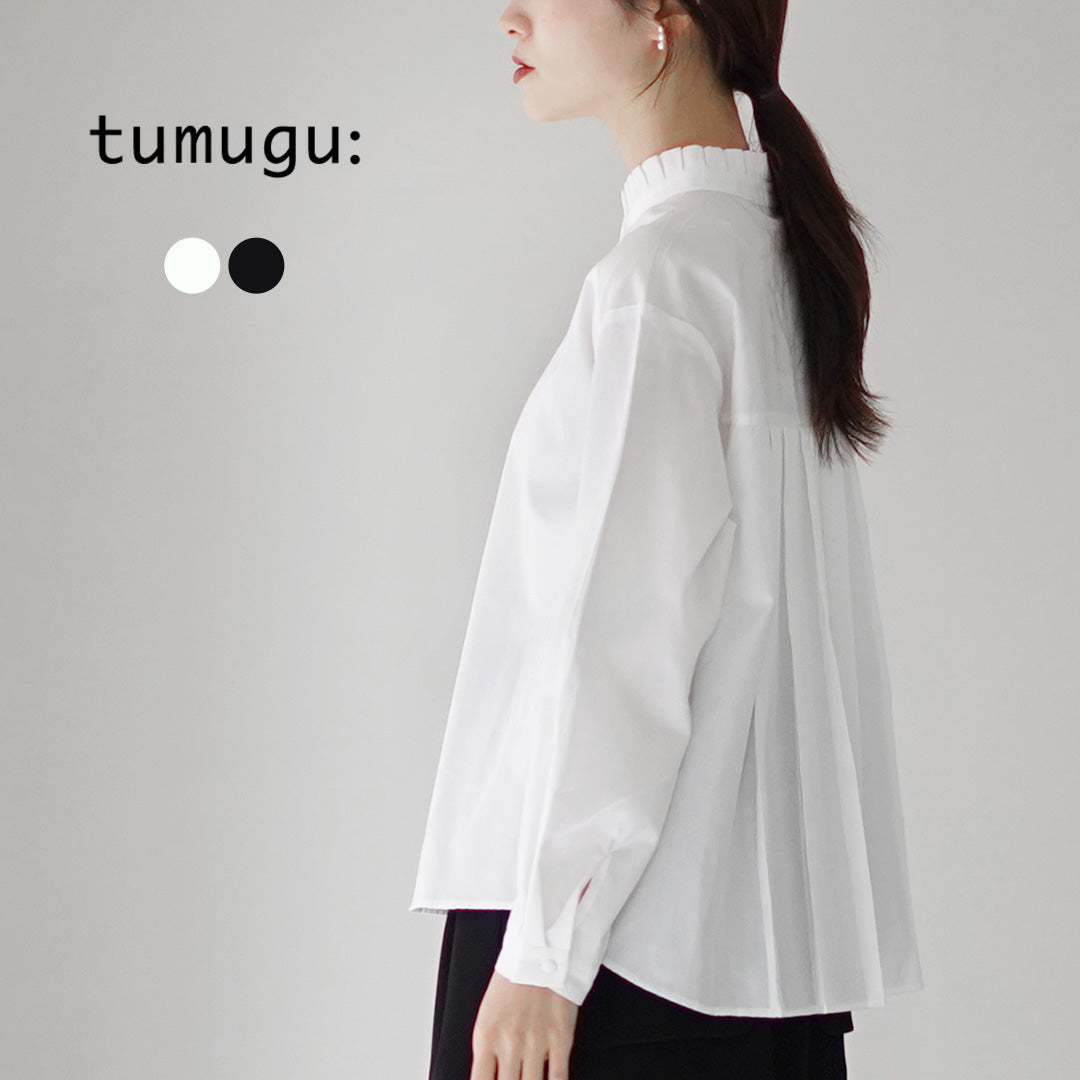 TUMUGU(ツムグ) コットンサテン タック衿 ブラウス