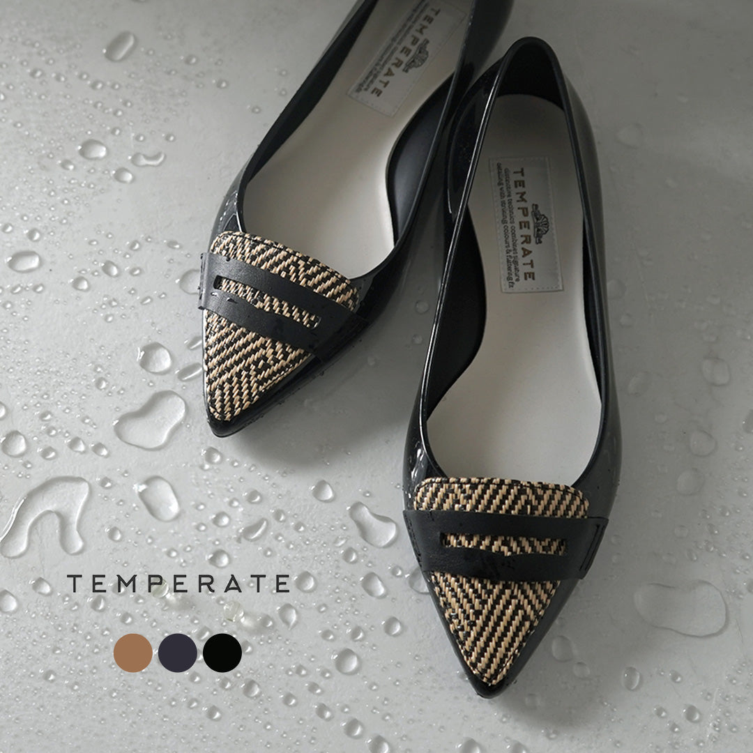 【30%OFF】TEMPERATE(テンパレイト) ポインテッド ローファー レインパンプス ラフィア