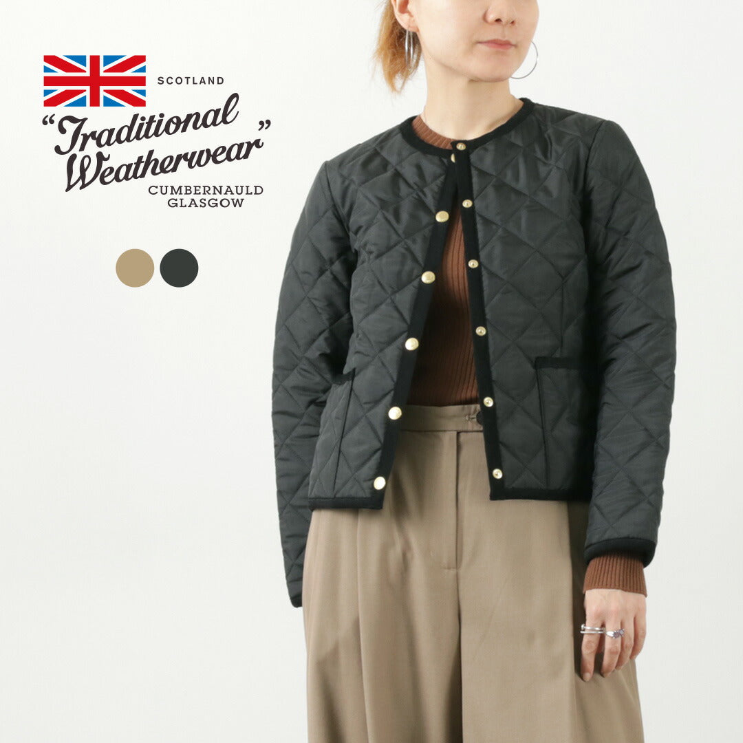 TRADITIONAL WEATHERWEAR(トラディショナル ウェザーウェア) アークリー ノーカラーキルティングジャケット レオパードライニング