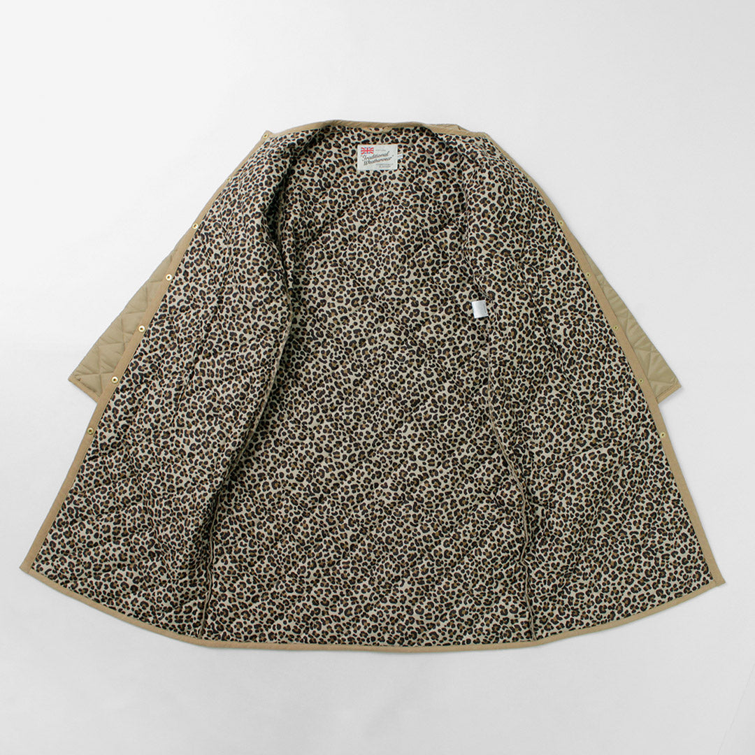 TRADITIONAL WEATHERWEAR(トラディショナル ウェザーウェア) アークリー ノーカラーキルティングコート レオパードライニング