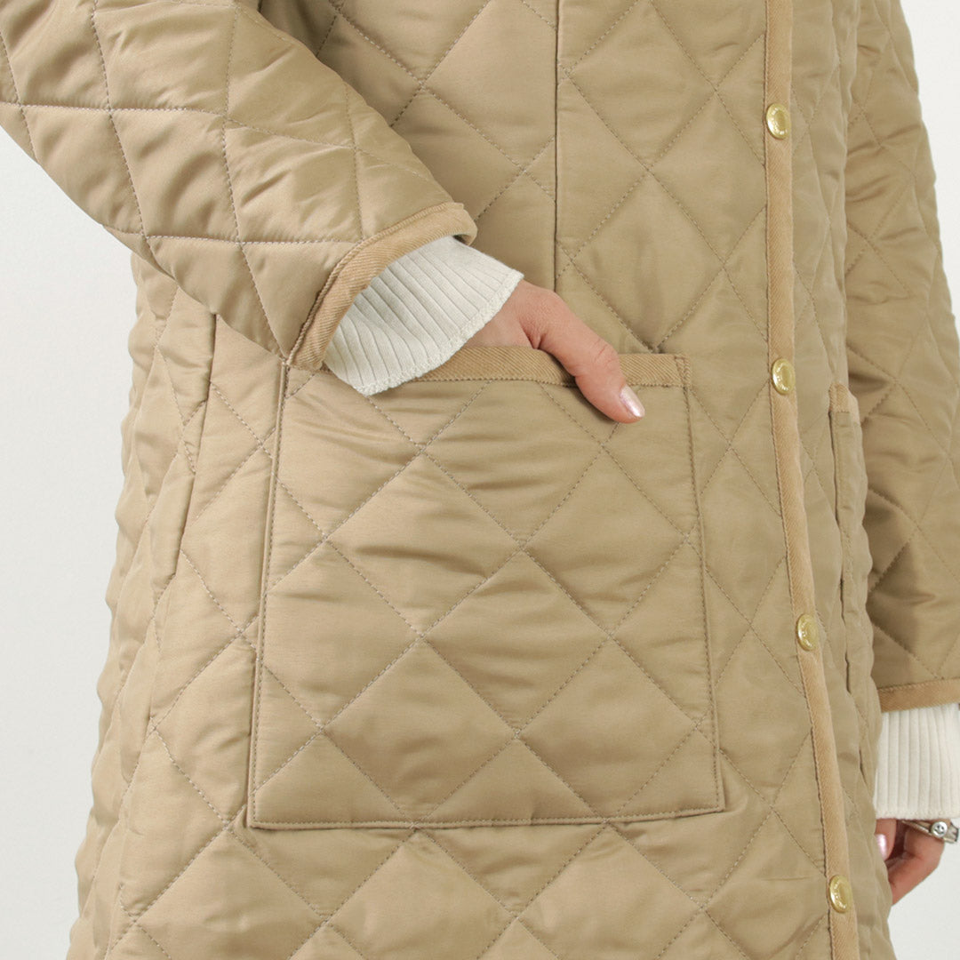 TRADITIONAL WEATHERWEAR(トラディショナル ウェザーウェア) アークリー ノーカラーキルティングコート レオパードライニング