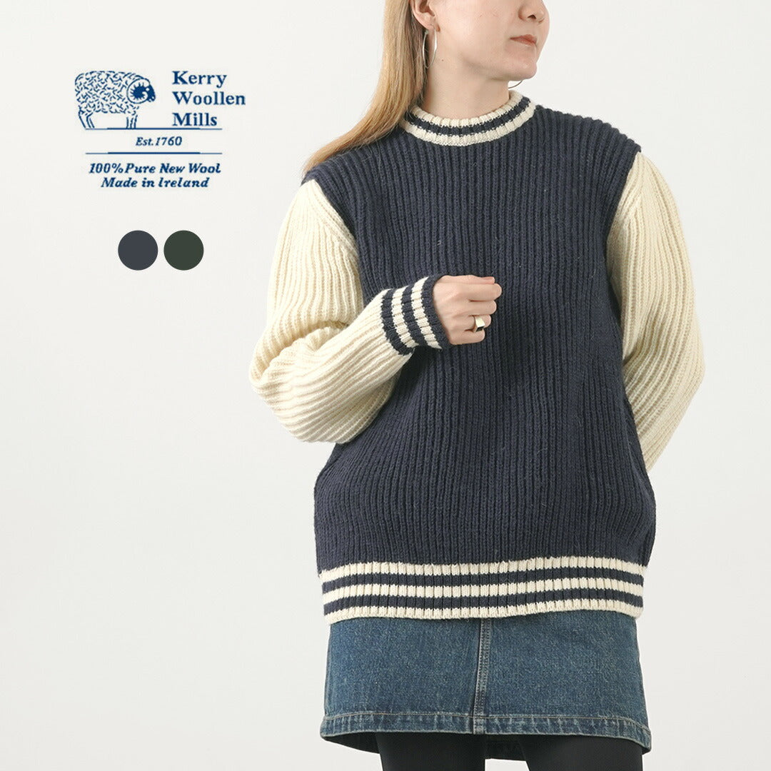 【50%OFF】KERRY WOOLLEN MILLS(ケリーウーレンミルズ) カラー別注 フィッシャーマンリブ クルーネック セーター ウィズ ライン