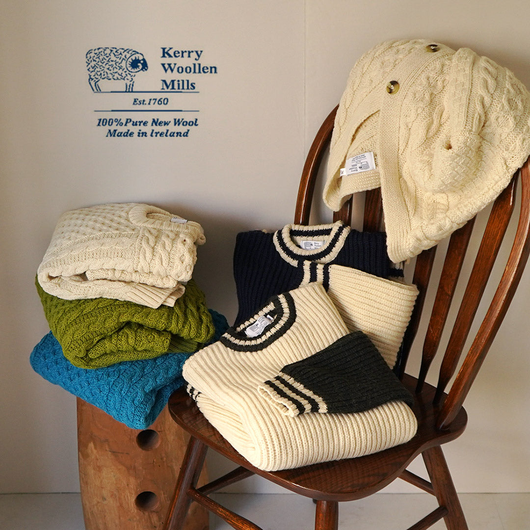 【30%OFF】KERRY WOOLLEN MILLS(ケリーウーレンミルズ) カラー別注 フィッシャーマンリブ クルーネック セーター ウィズ ライン