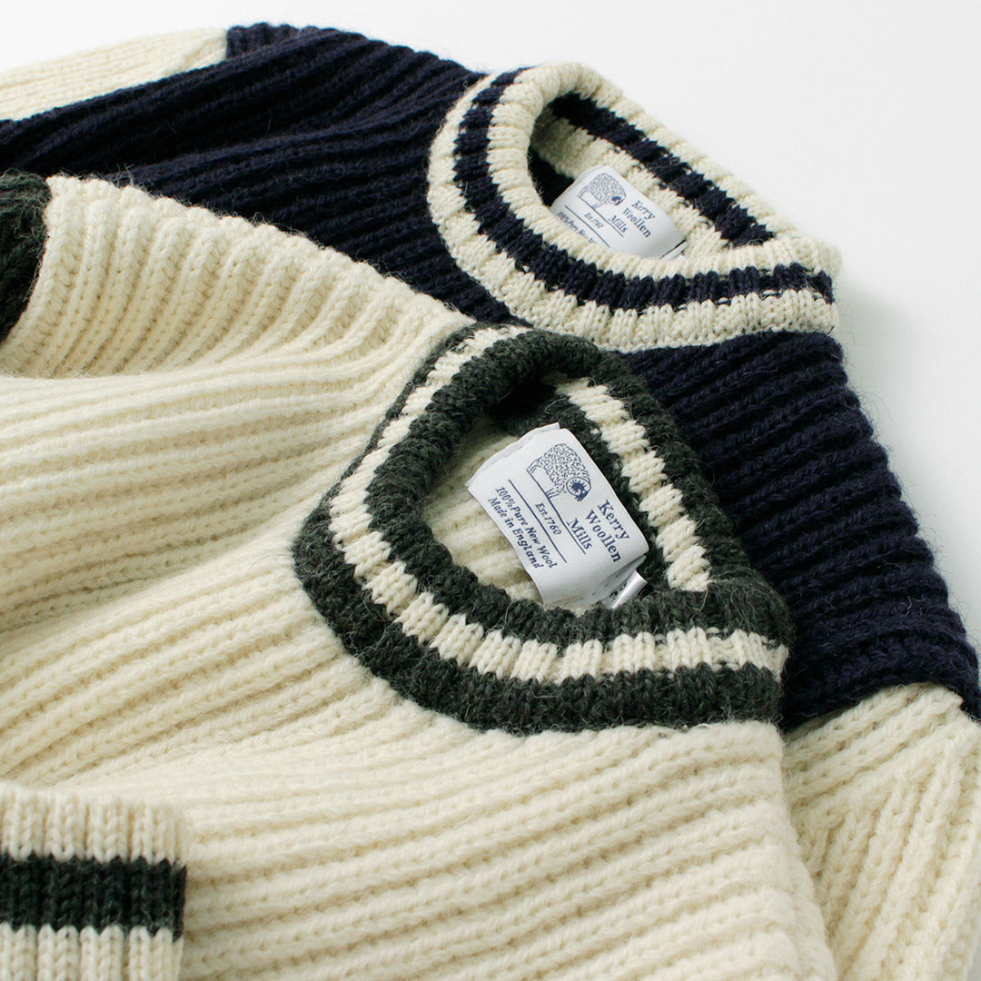【30%OFF】KERRY WOOLLEN MILLS(ケリーウーレンミルズ) カラー別注 フィッシャーマンリブ クルーネック セーター ウィズ ライン