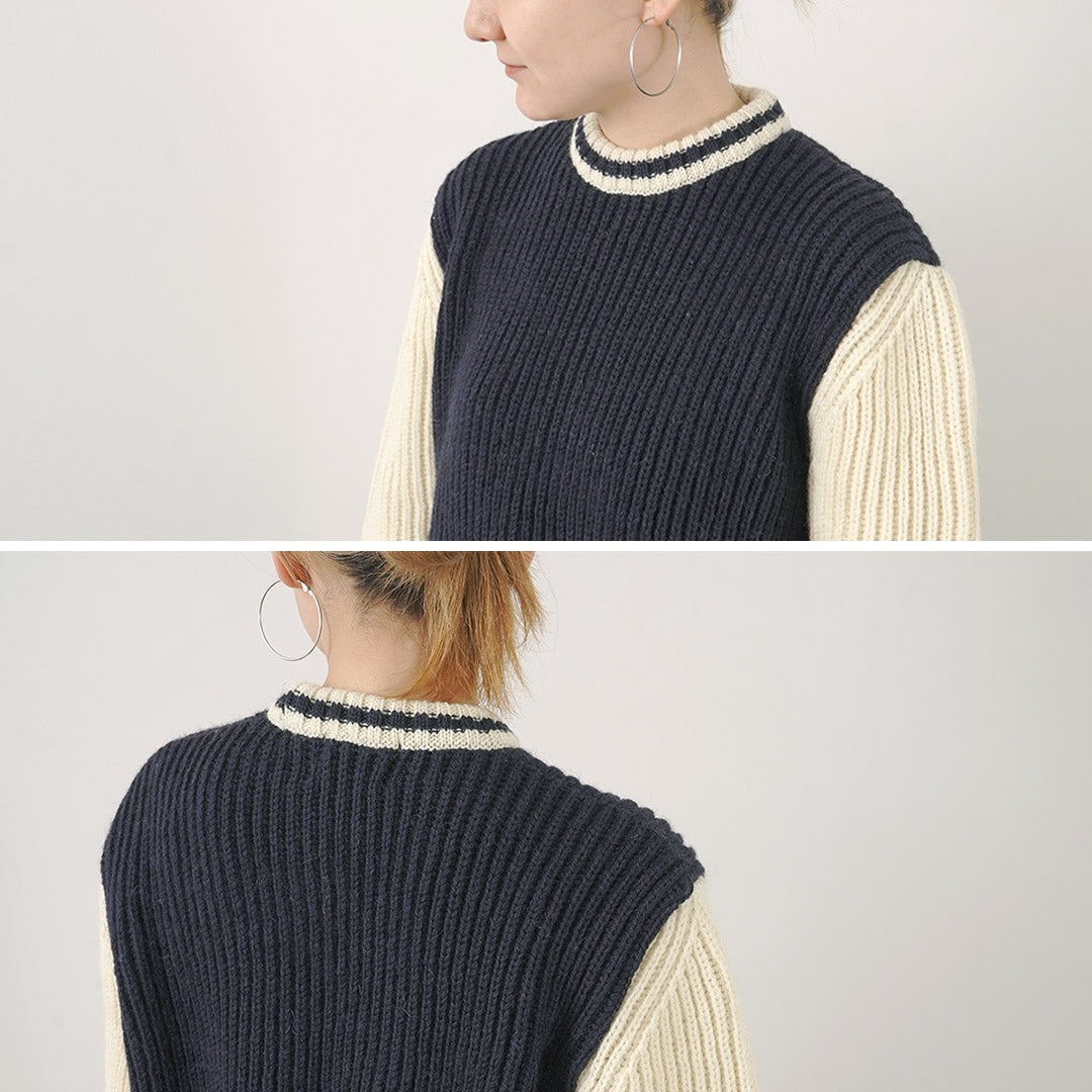 【30%OFF】KERRY WOOLLEN MILLS(ケリーウーレンミルズ) カラー別注 フィッシャーマンリブ クルーネック セーター ウィズ ライン