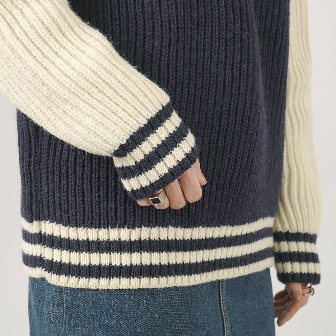 【30%OFF】KERRY WOOLLEN MILLS(ケリーウーレンミルズ) カラー別注 フィッシャーマンリブ クルーネック セーター ウィズ ライン