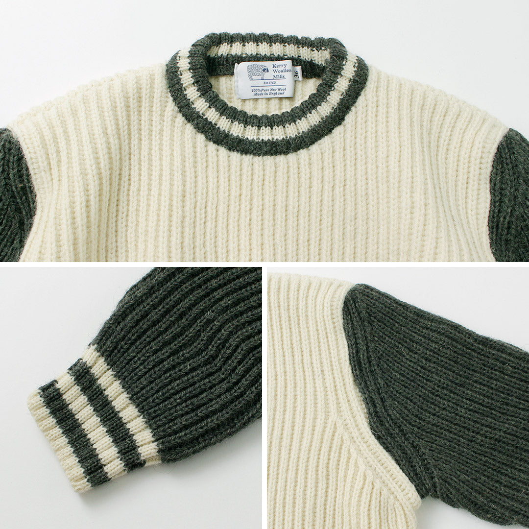 【30%OFF】KERRY WOOLLEN MILLS(ケリーウーレンミルズ) カラー別注 フィッシャーマンリブ クルーネック セーター ウィズ ライン