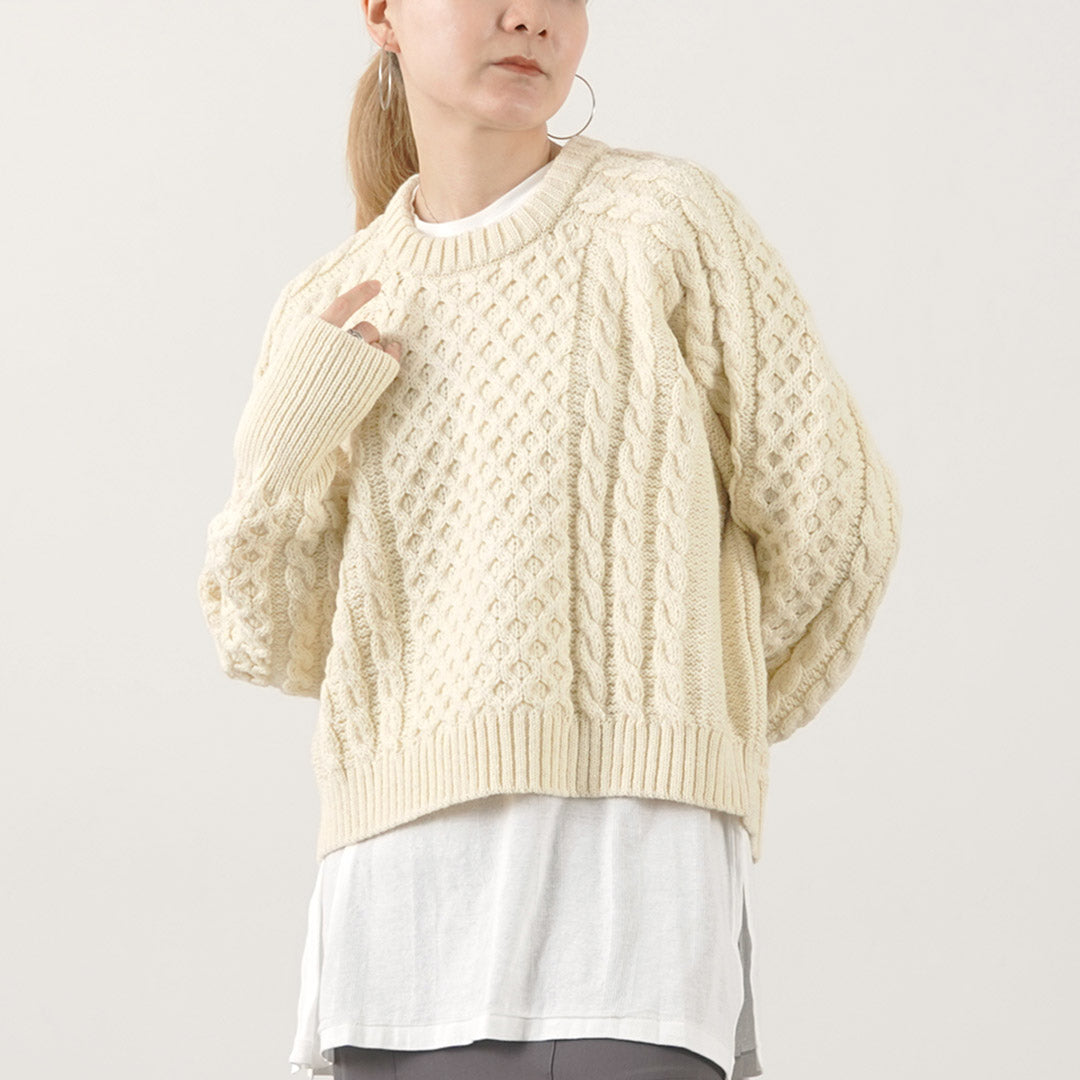 KERRY WOOLLEN MILLS(ケリーウーレンミルズ) アランケーブル ショート クルーネック セーター