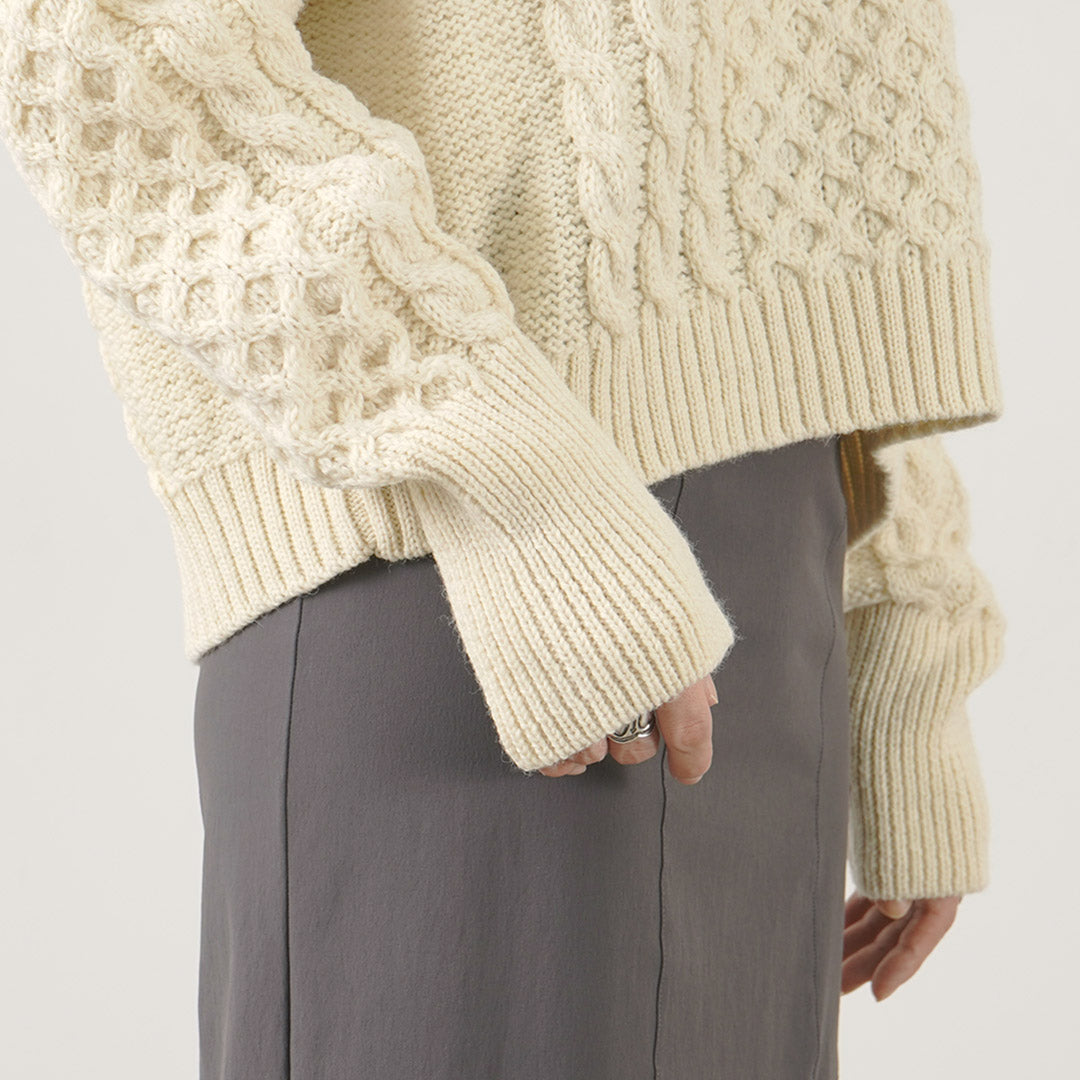 KERRY WOOLLEN MILLS(ケリーウーレンミルズ) アランケーブル ショート クルーネック セーター