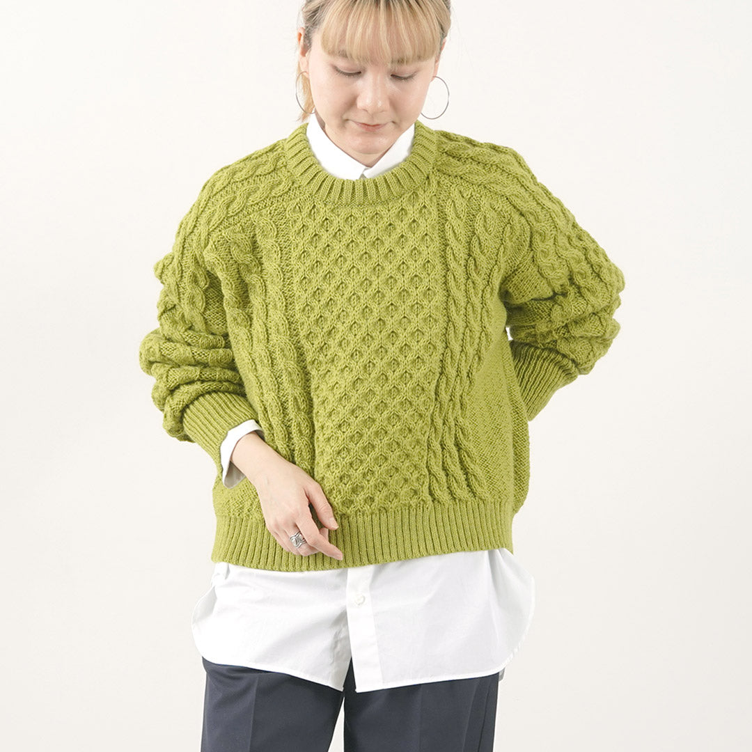 KERRY WOOLLEN MILLS(ケリーウーレンミルズ) アランケーブル ショート クルーネック セーター