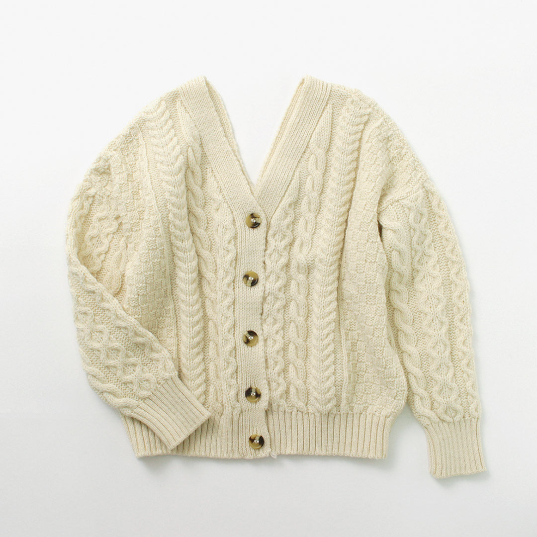 【30%OFF】KERRY WOOLLEN MILLS(ケリーウーレンミルズ) アランケーブル ツーウェイ ヴイ カーディガン ショート