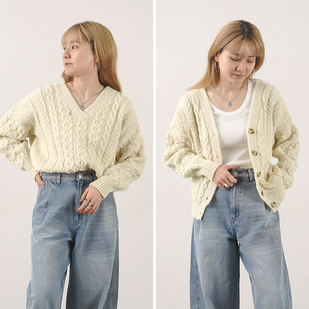 【30%OFF】KERRY WOOLLEN MILLS(ケリーウーレンミルズ) アランケーブル ツーウェイ ヴイ カーディガン ショート