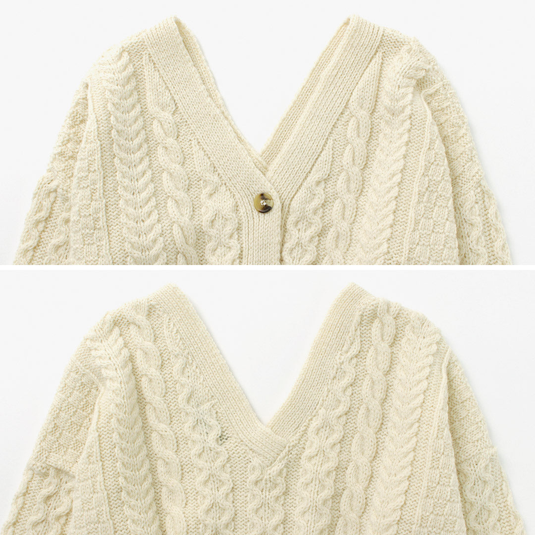 【30%OFF】KERRY WOOLLEN MILLS(ケリーウーレンミルズ) アランケーブル ツーウェイ ヴイ カーディガン ショート