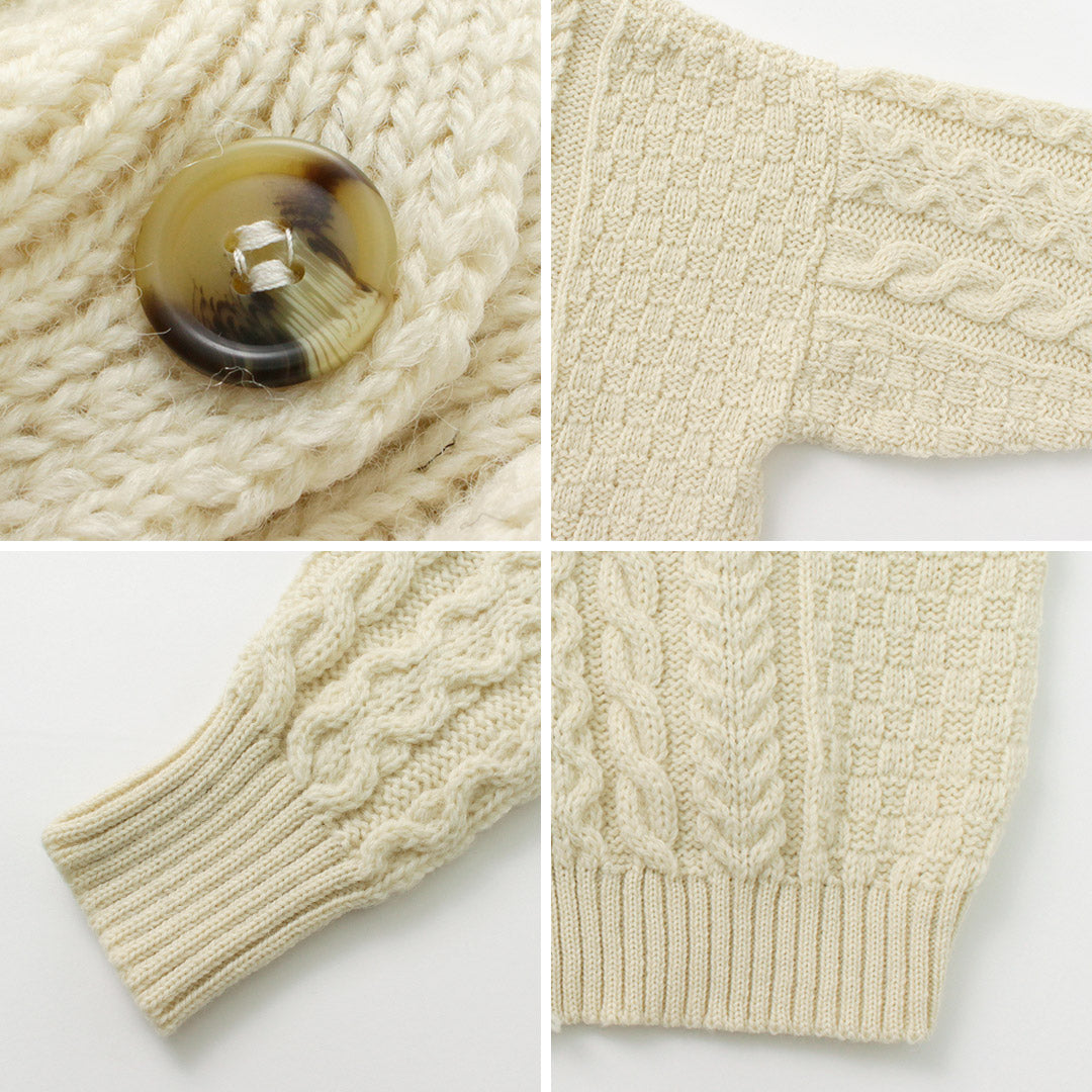 【30%OFF】KERRY WOOLLEN MILLS(ケリーウーレンミルズ) アランケーブル ツーウェイ ヴイ カーディガン ショート
