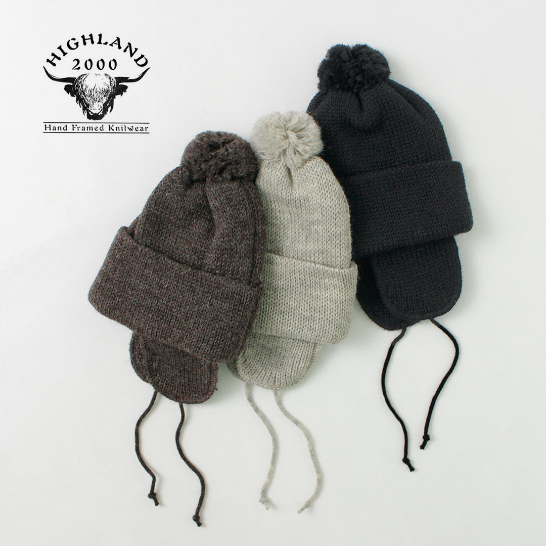HIGHLAND 2000(ハイランド 2000) ソリッド ボブキャップ ダブルイヤーカバー アンド ポンポン アンド チンロープ