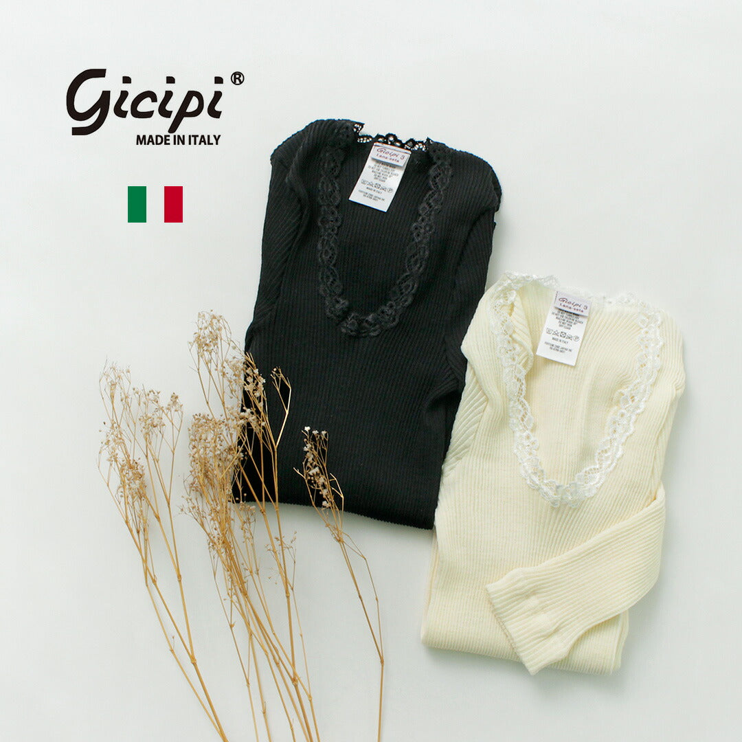 GICIPI(ジチピ) モルヴェーノ ウールシルク レース付きリブUネック