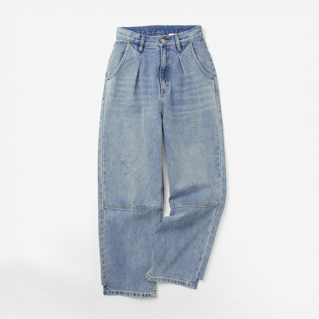 【穿き比べあり】YENN(イェン) ハイライズ タック ワイド デニムパンツ