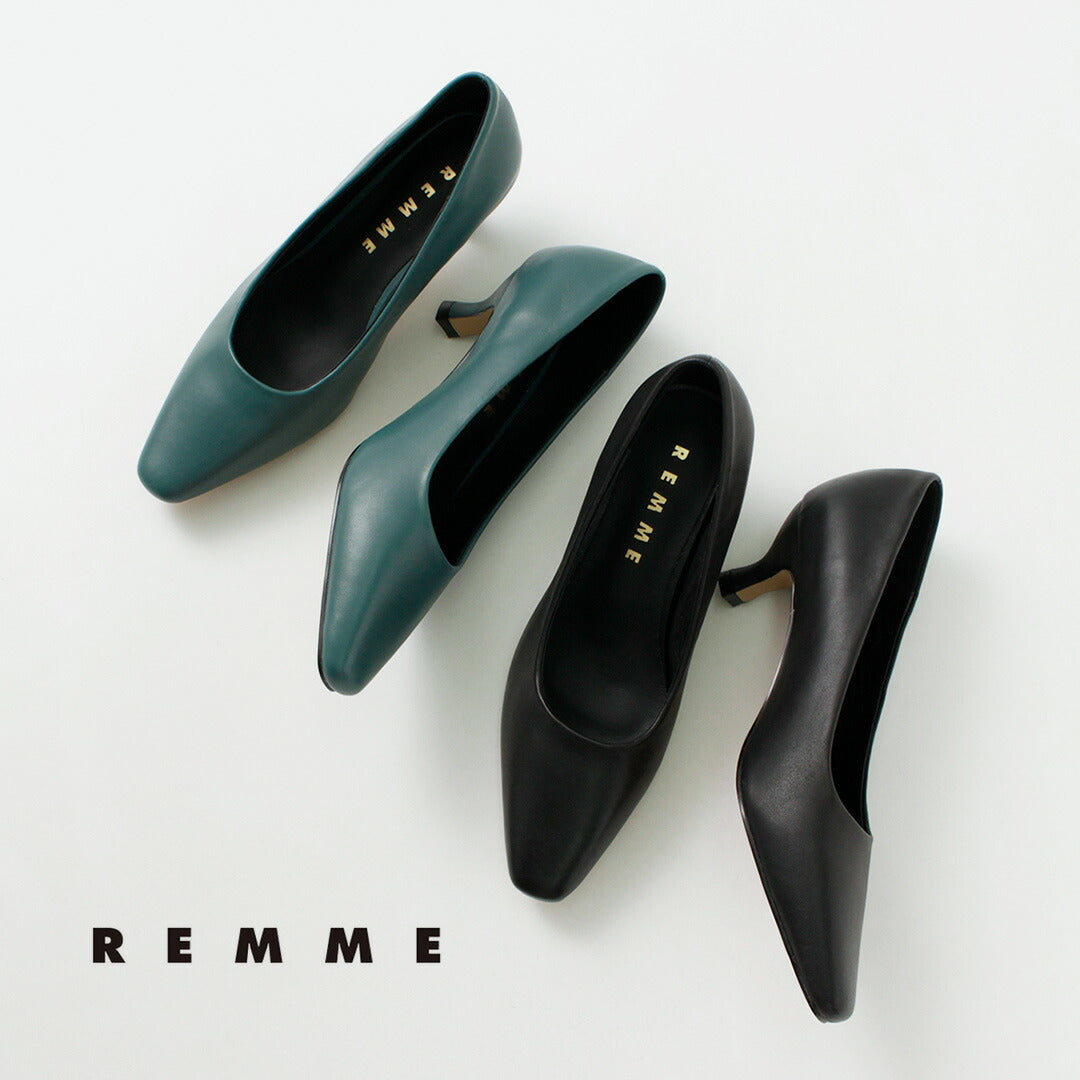 【30%OFF】REMME(レメ) ポインテッド スクエア ヒールパンプス