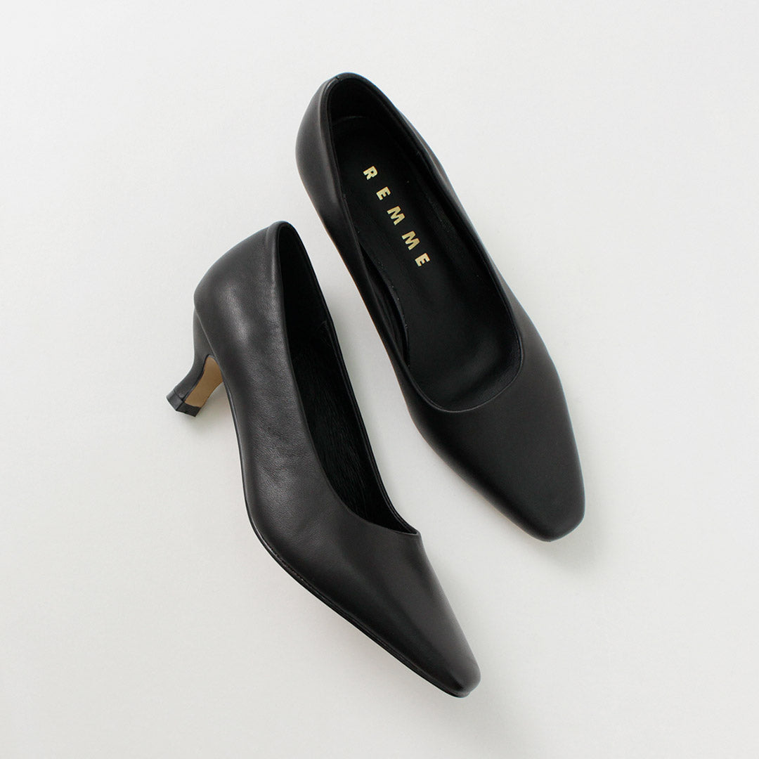 【30%OFF】REMME(レメ) ポインテッド スクエア ヒールパンプス
