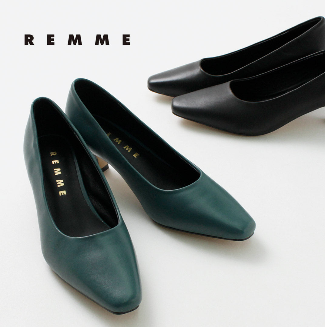 【30%OFF】REMME(レメ) ポインテッド スクエア ヒールパンプス