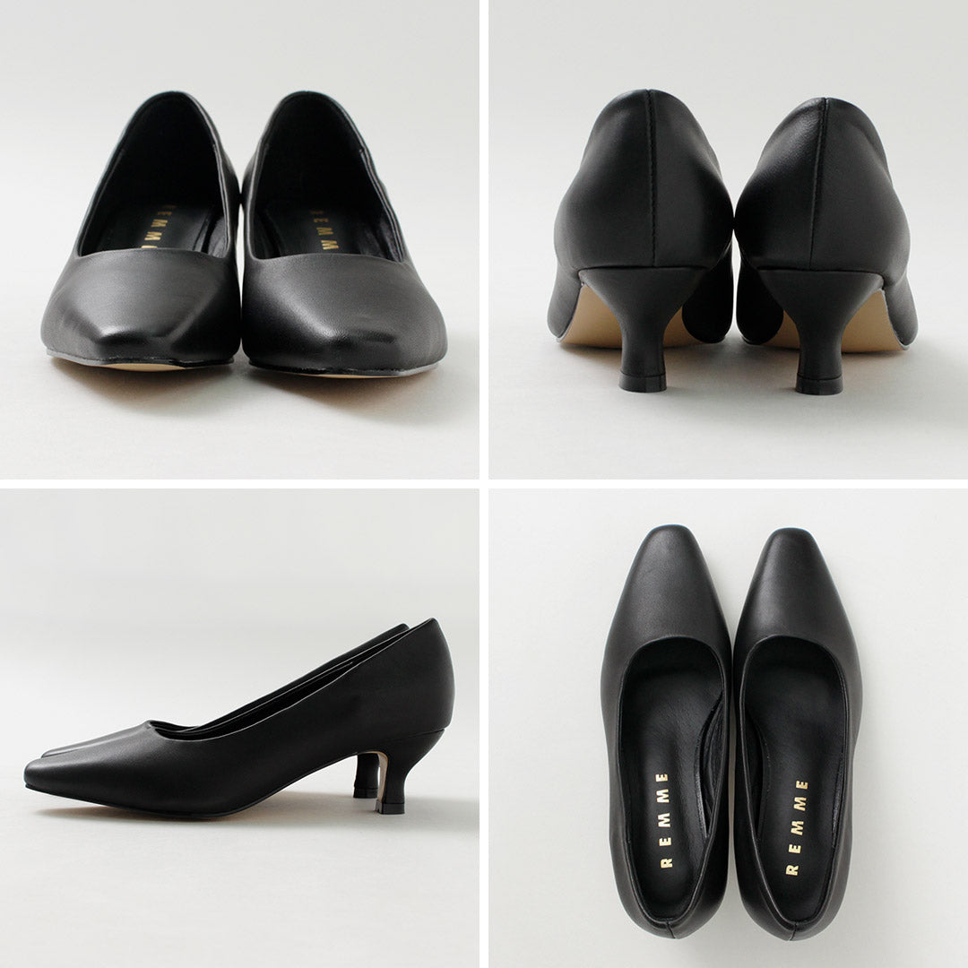 【30%OFF】REMME(レメ) ポインテッド スクエア ヒールパンプス