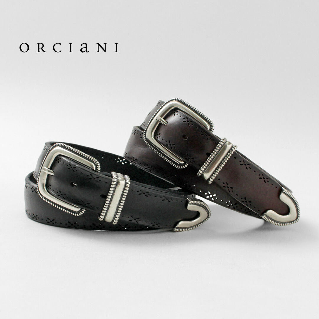 【50%OFF】ORCIANI(オルチアーニ) ブルソフト パンチングレザーベルト メタルチップ