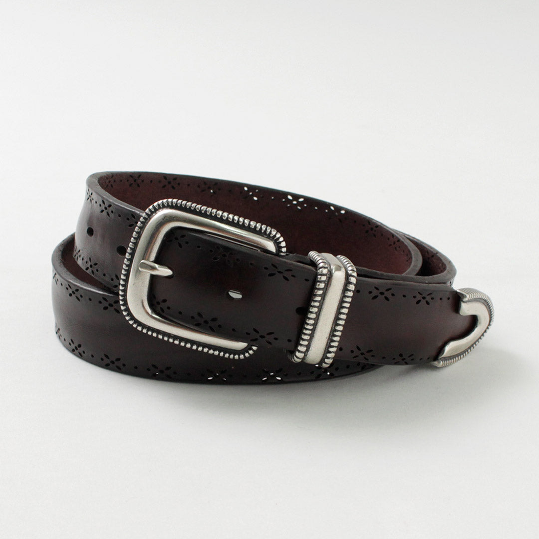 【50%OFF】ORCIANI(オルチアーニ) ブルソフト パンチングレザーベルト メタルチップ