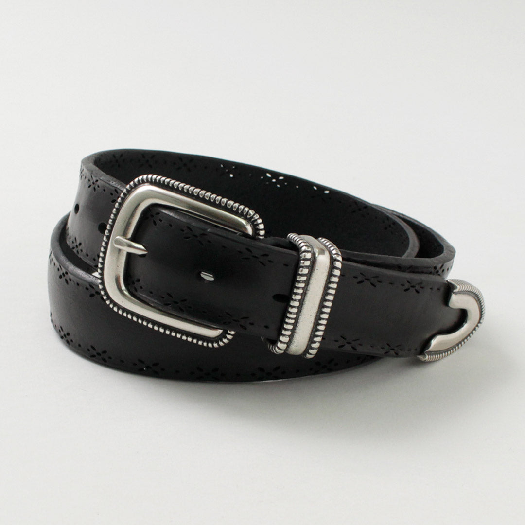 【50%OFF】ORCIANI(オルチアーニ) ブルソフト パンチングレザーベルト メタルチップ