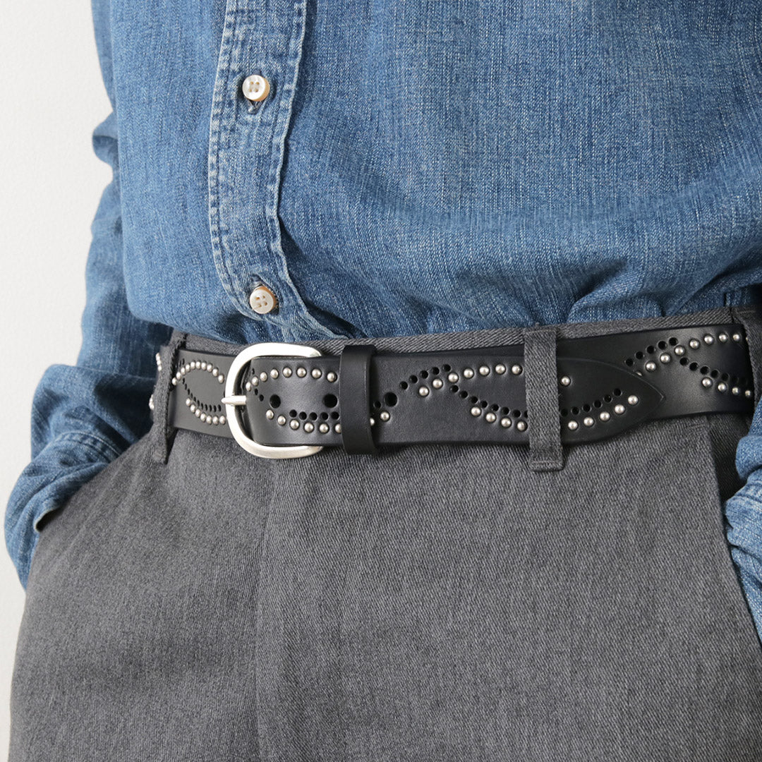 【50%OFF】ORCIANI(オルチアーニ) ブルソフト レザーベルト マイクロスタッズ