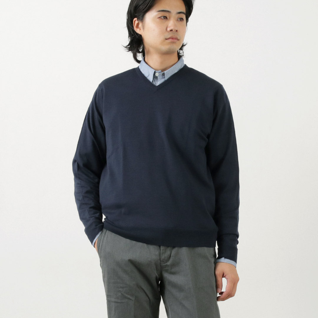 JOHN SMEDLEY(ジョンスメドレー) メリノウール 30ゲージ Vネック ニット MODERN FIT