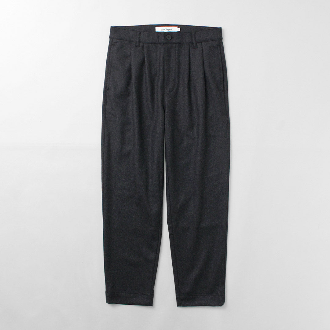 PARAGES（パハージ） ダブルプリーツ ウールパンツ / フランネル ストレッチ ツータック トラウザー メンズ double pleats  wool pants