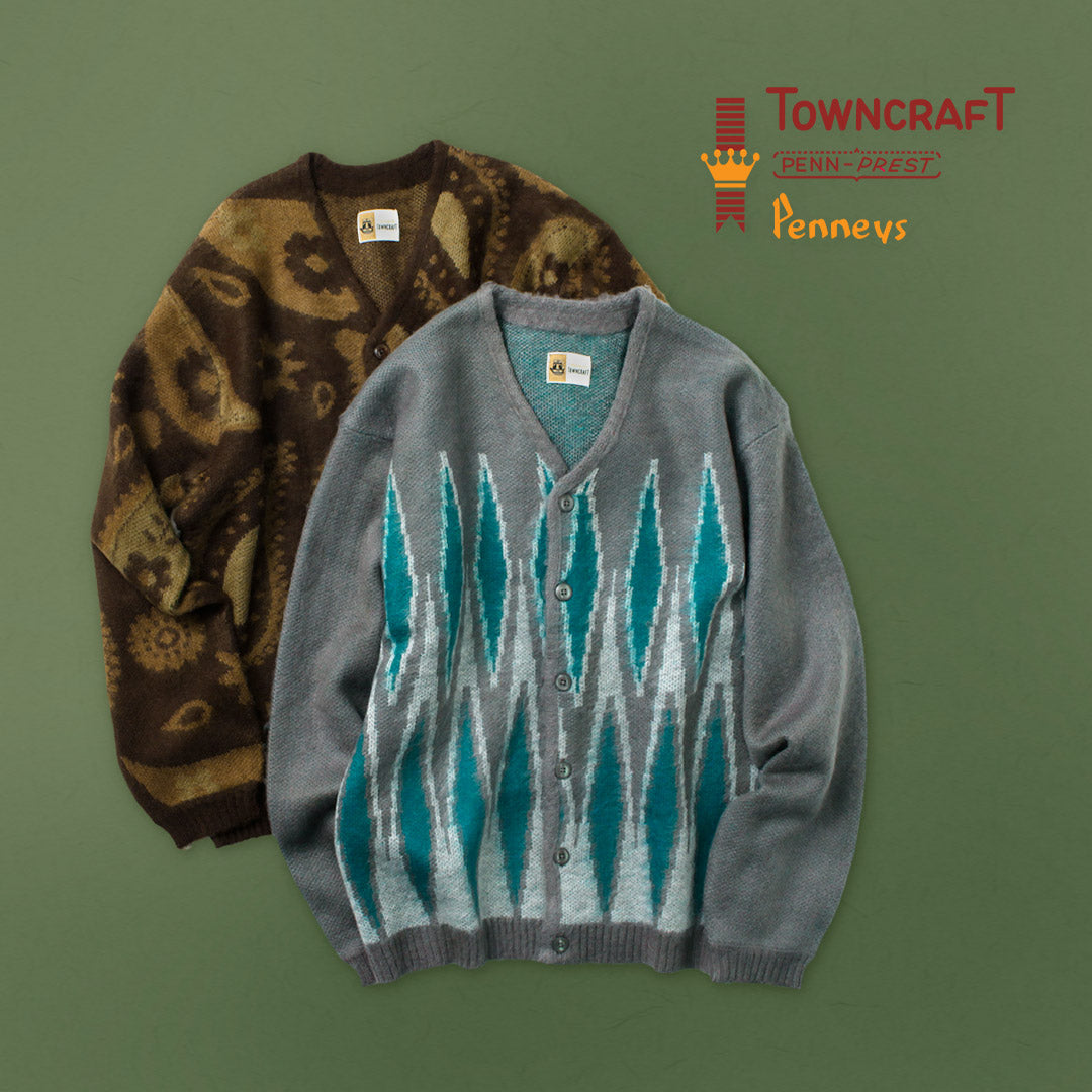 TOWN CRAFT(タウンクラフト) ヴィンテージパターン シャギー カーディガン