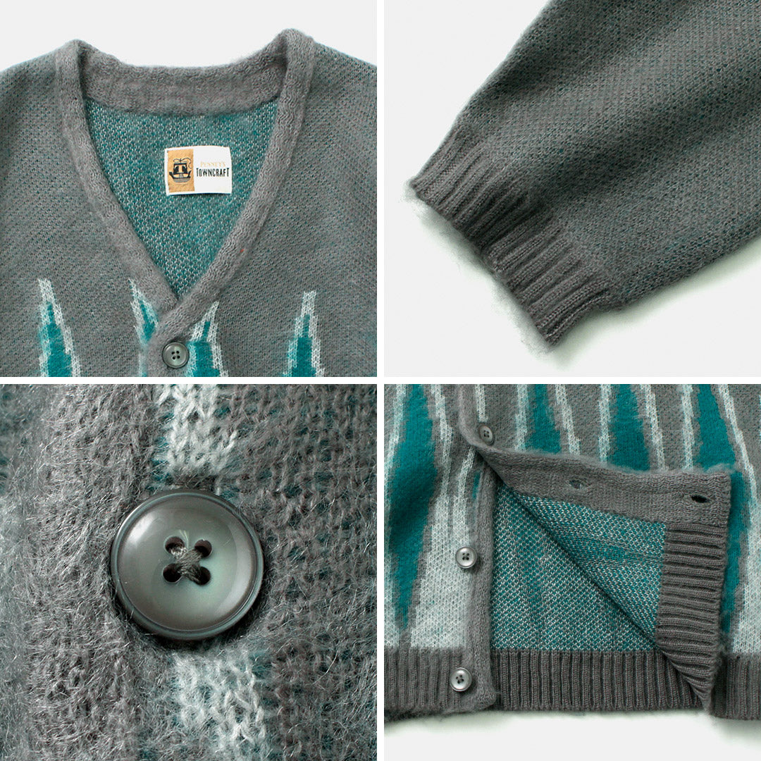 TOWN CRAFT(タウンクラフト) ヴィンテージパターン シャギー カーディガン