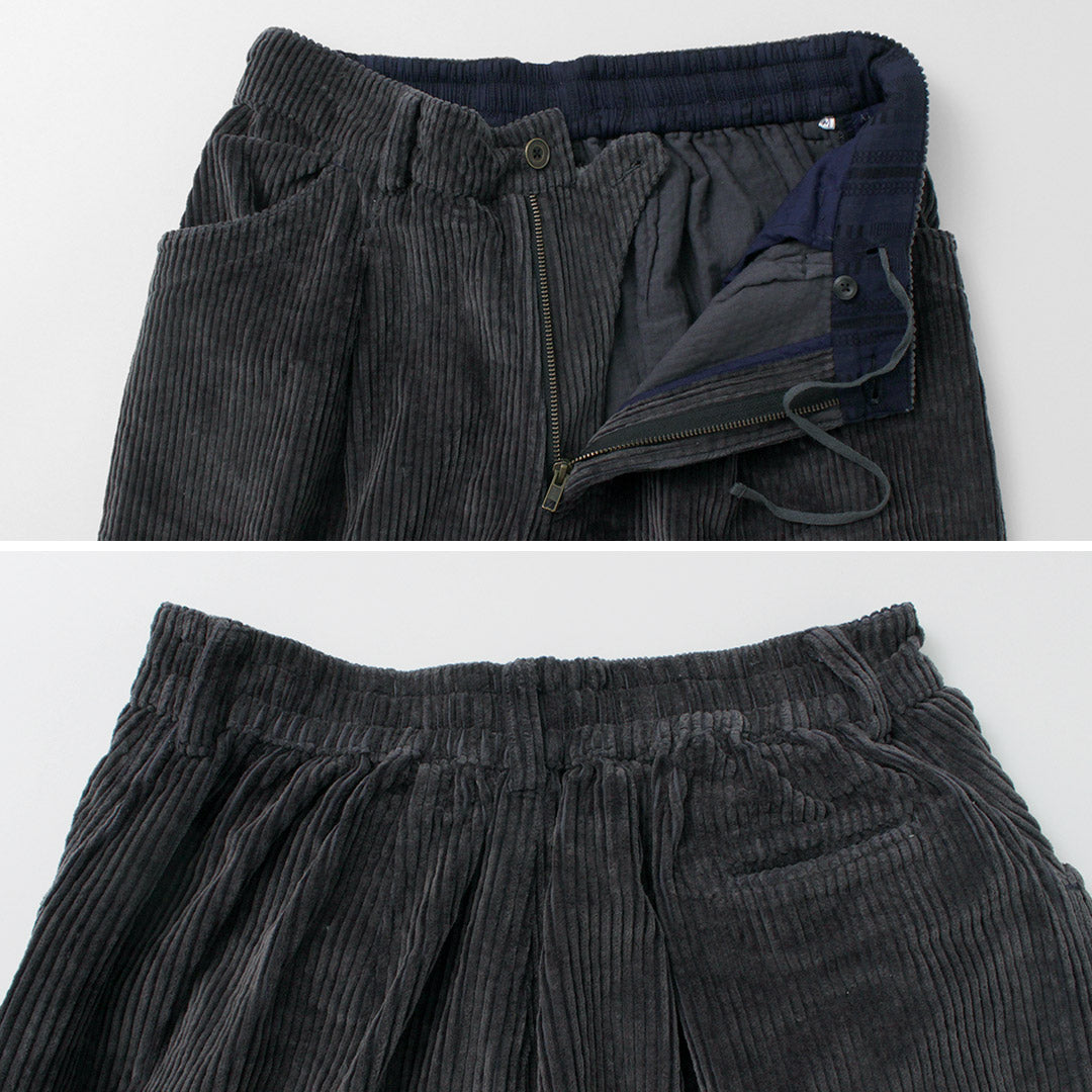 【30%OFF】SLOW HANDS(スローハンズ) ワイドコーデュロイ プーフィ タックパンツ