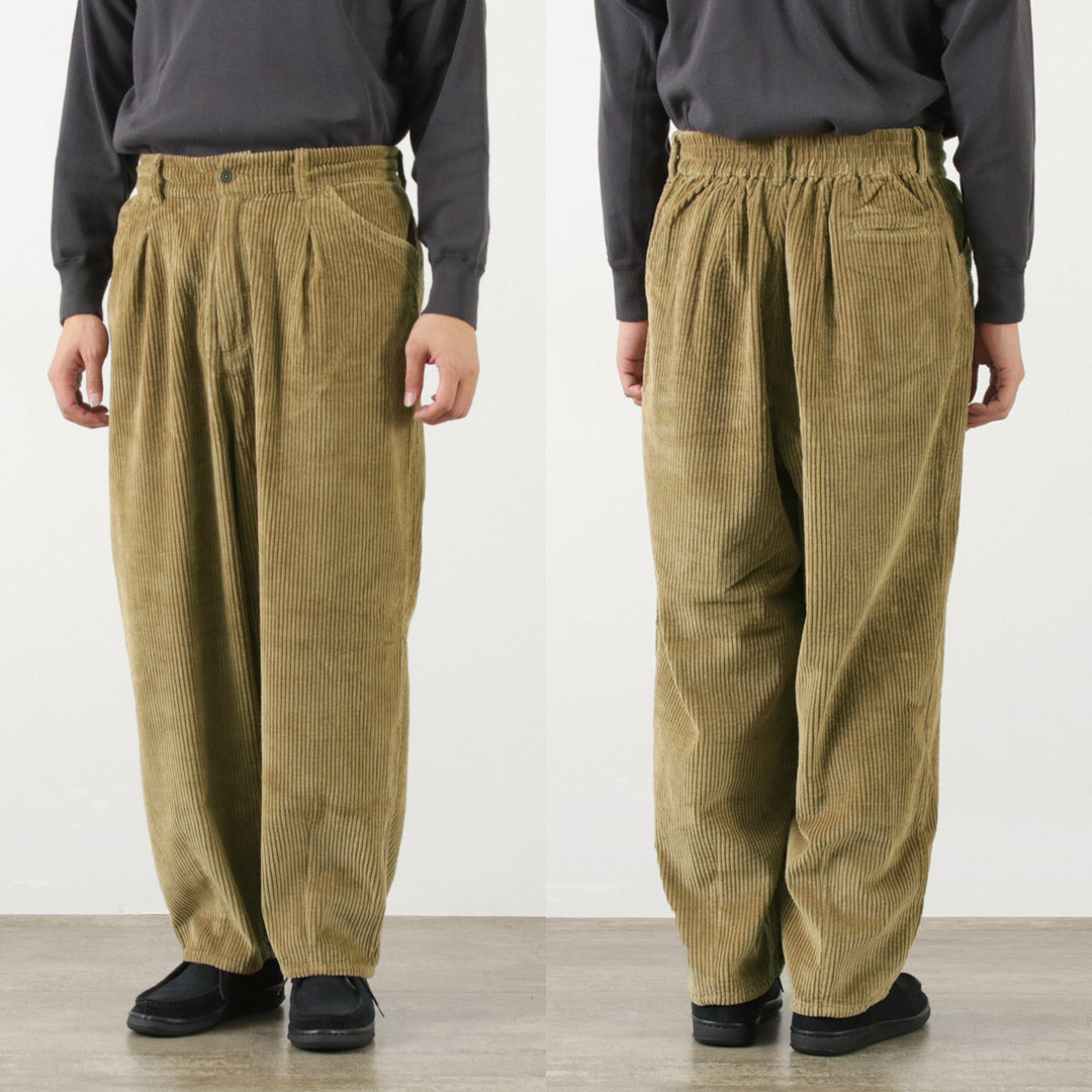 【30%OFF】SLOW HANDS(スローハンズ) ワイドコーデュロイ プーフィ タックパンツ