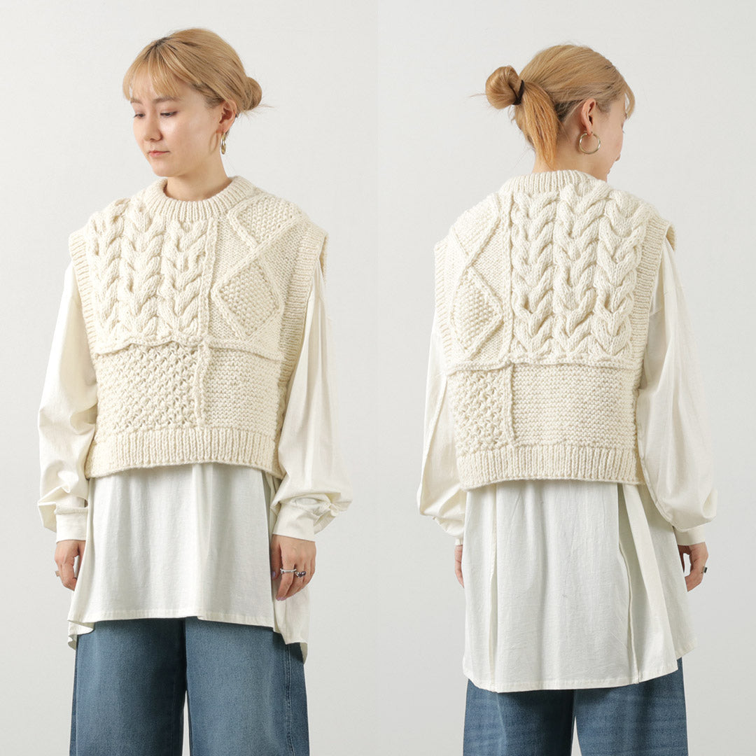 【30%OFF】KHA:KI(カーキ) ハンドニット ケーブル ベスト