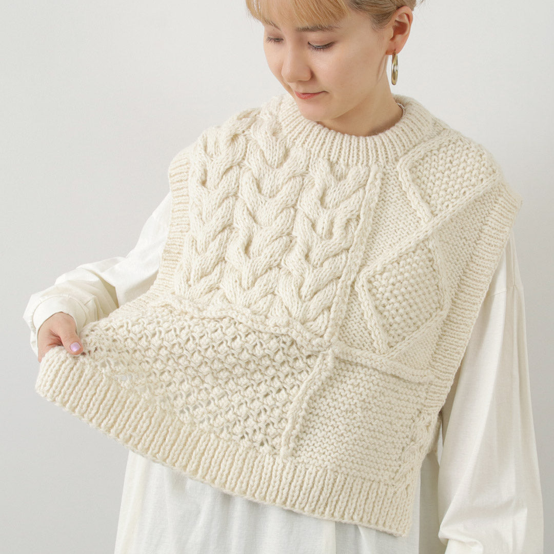 【30%OFF】KHA:KI(カーキ) ハンドニット ケーブル ベスト