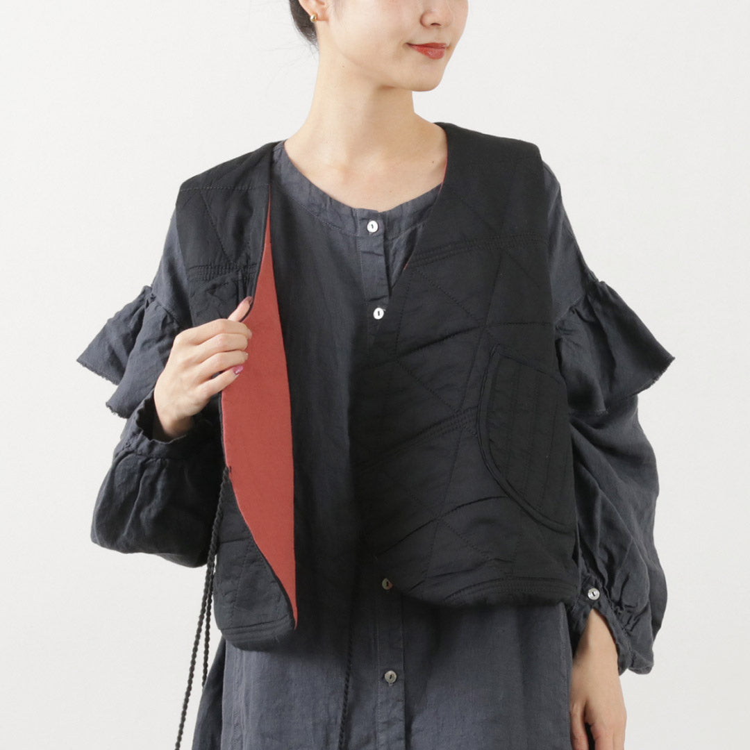 TUMUGU(ツムグ) キルティング リバーシブル ベスト コットンサテン