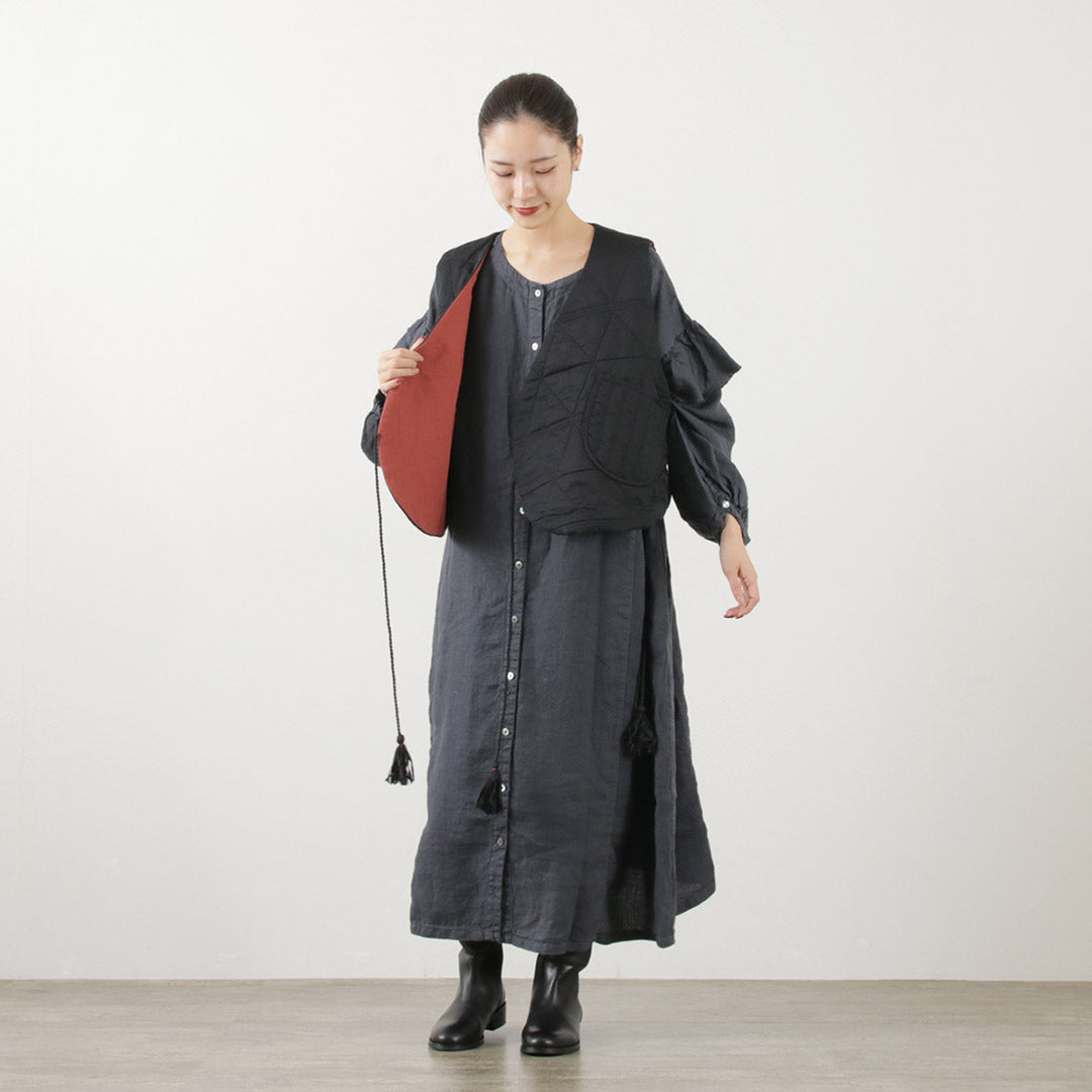 TUMUGU(ツムグ) キルティング リバーシブル ベスト コットンサテン