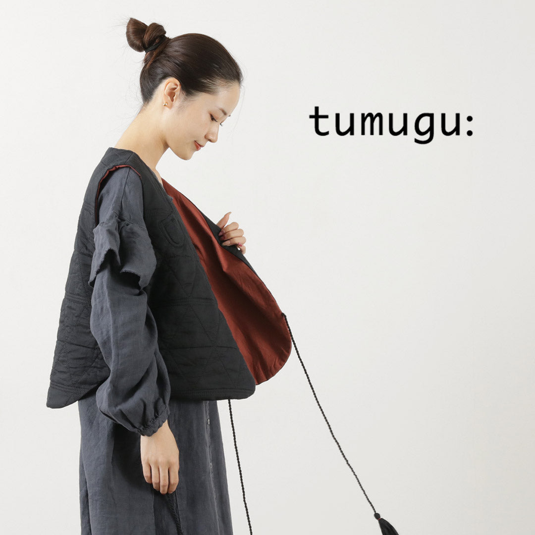 TUMUGU(ツムグ) キルティング リバーシブル ベスト コットンサテン